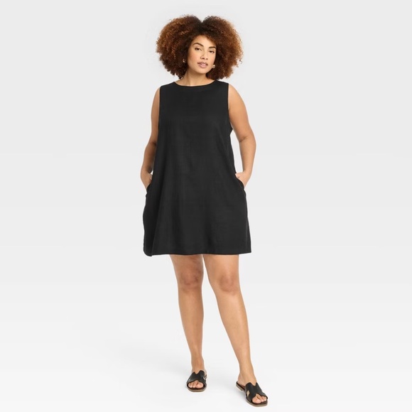 A New Day Women's Linen Mini Shift Dress, Black - Picture 4 of 6